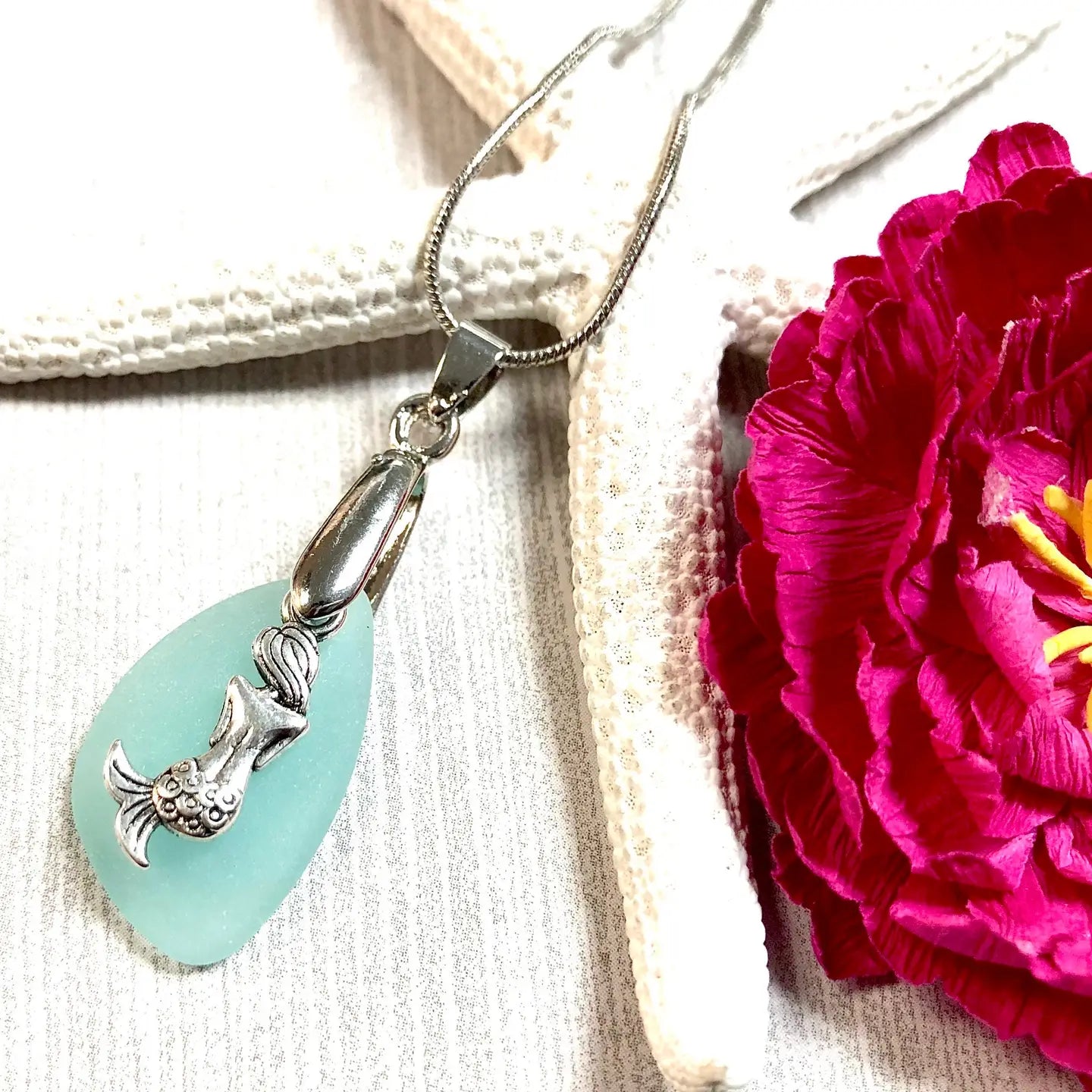 Sea Glass Mermaid Pendant Necklace